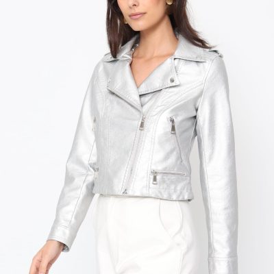 Veste de motard multi Zip Argenté